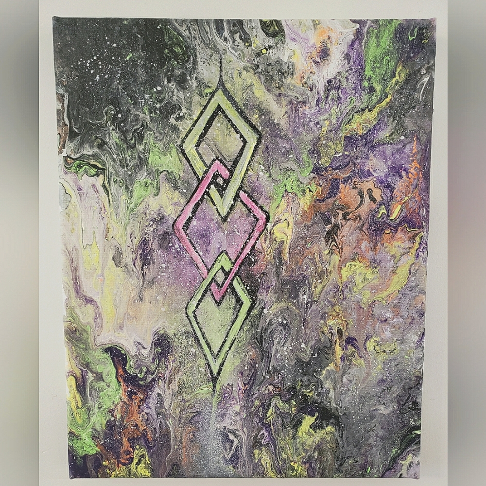 Handmade Acrylic Painting / Wall Art / Decor With Colourful Diamond Shapes
